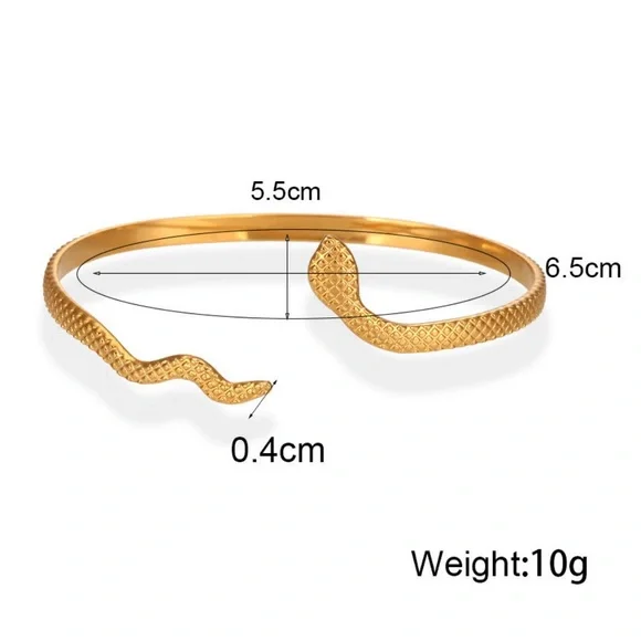 New 18K Gold Open Adjustable Snake Bangle, beautiful Bracelet, cute Bracelet. - Picture 6 of 6